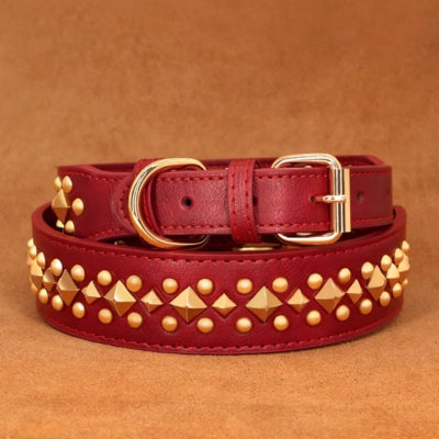 collier pour chien cuir rivets rouge