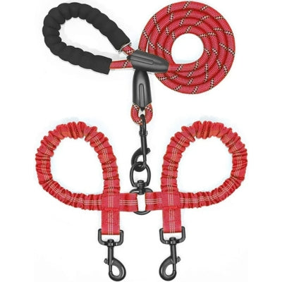 laisse double pour chien rotation 360° rouge