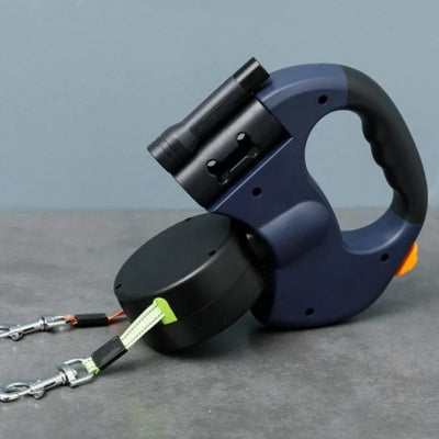 laisse double pour chien bleu rétractable