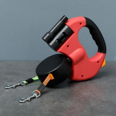 laisse double pour chien rouge rétractable