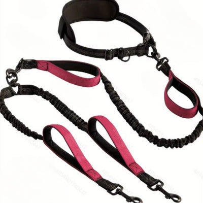 laisse main libre chien rose