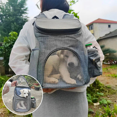 sac a dos chien gris maille respirante