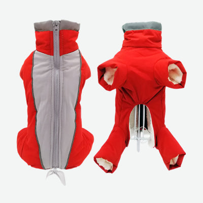manteau pour chien rouge gris dessous dessus